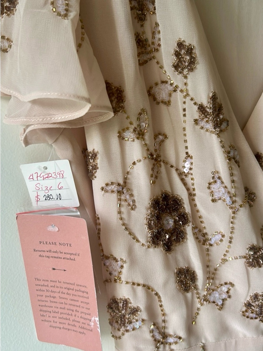 BHLDN Blush Pink Beaded wrap dress Anthropologie - Picture 4 of 12